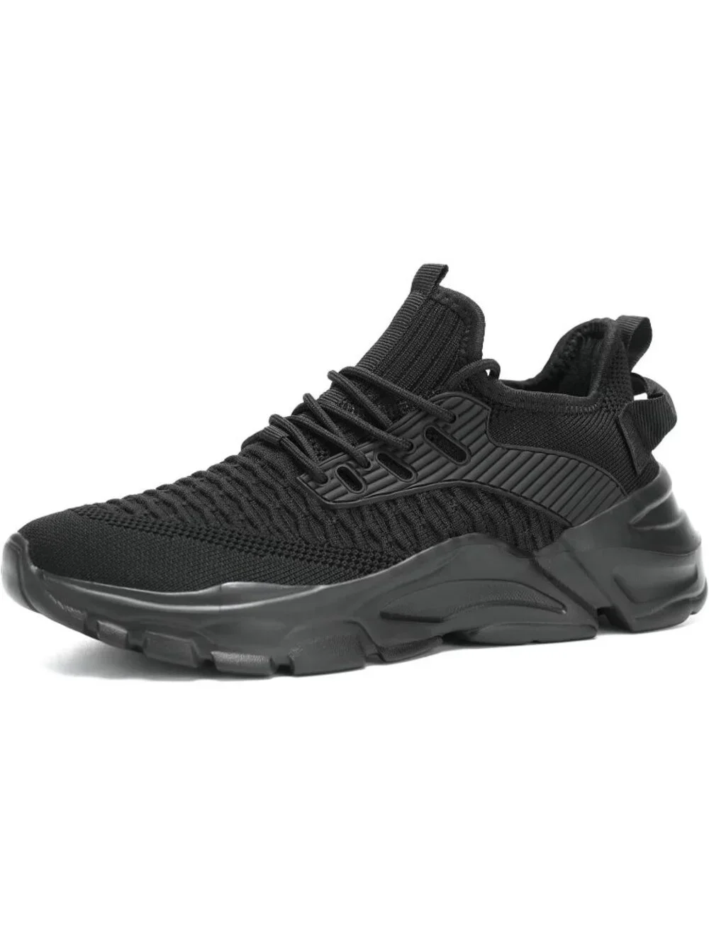 Men's All Black Lightweight Athletic Running Walking Non Slip Sneakers Shoes
